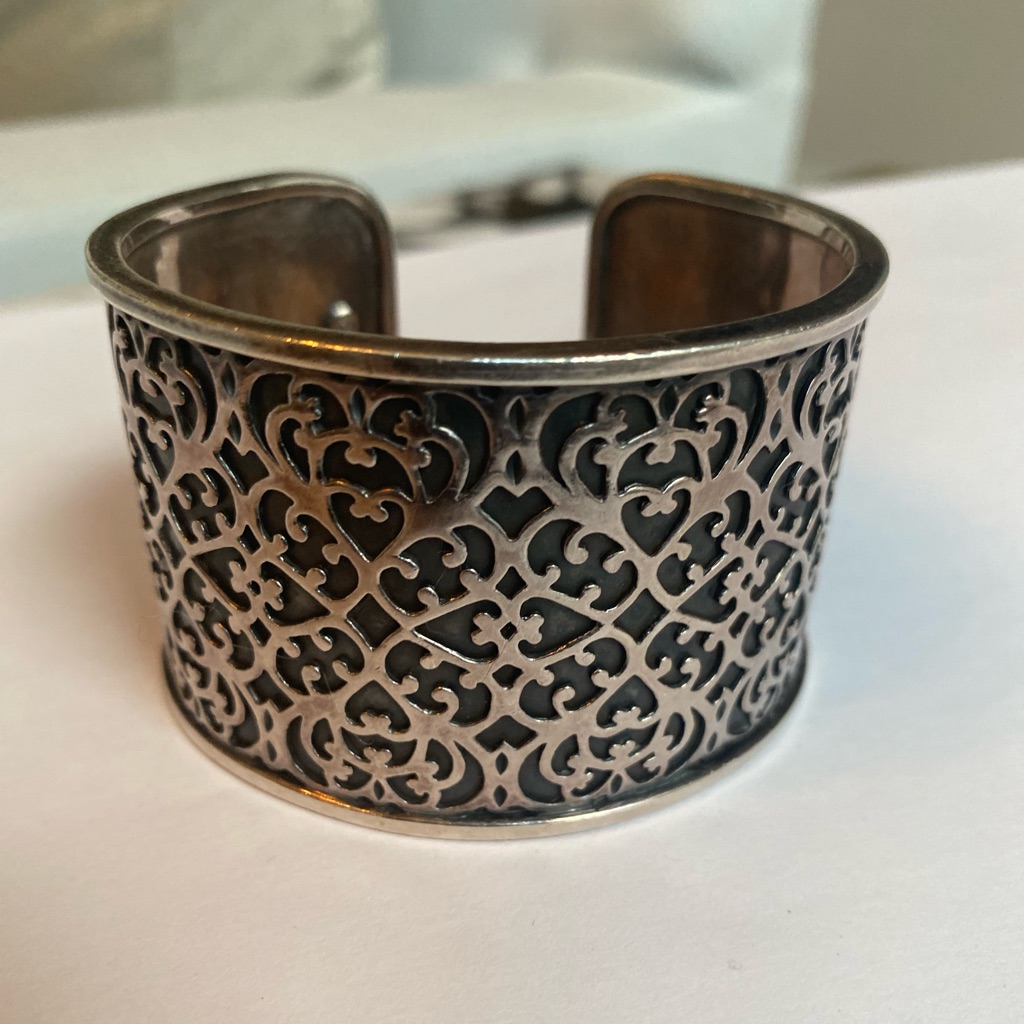 Silpada Sterling Silver Oxidized Filigree Heart Scroll Cuff.